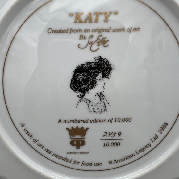 Vintage 1984 “KATY” Sue Etem American Legacy Ltd Numbered Collector Plate 10.25” - Picture 3 of 5